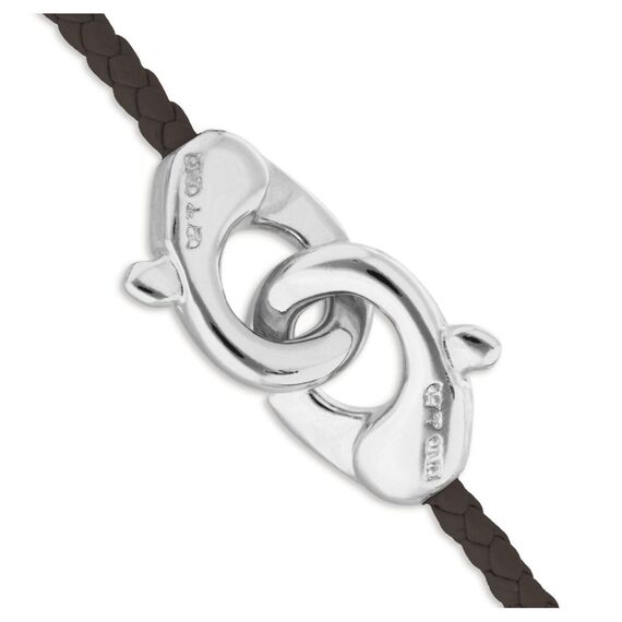 Кожаный коричневый браслет карабин с серебром UNOde50, изображение 3