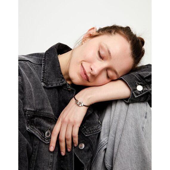 Кожаный коричневый браслет карабин с серебром UNOde50, изображение 4