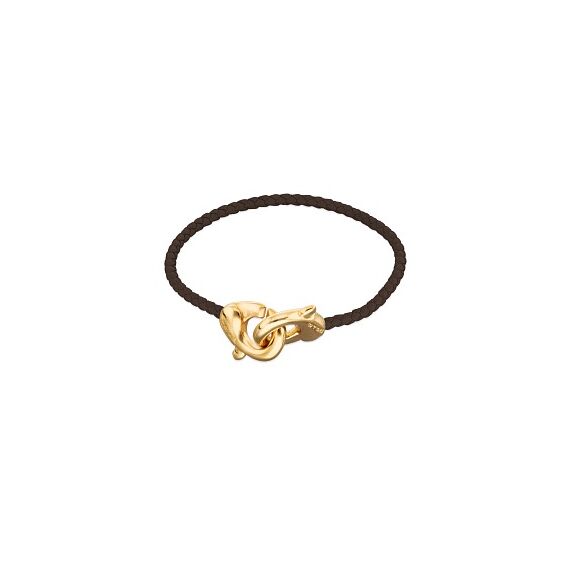 Кожаный коричневый браслет карабин с золотом UNOde50