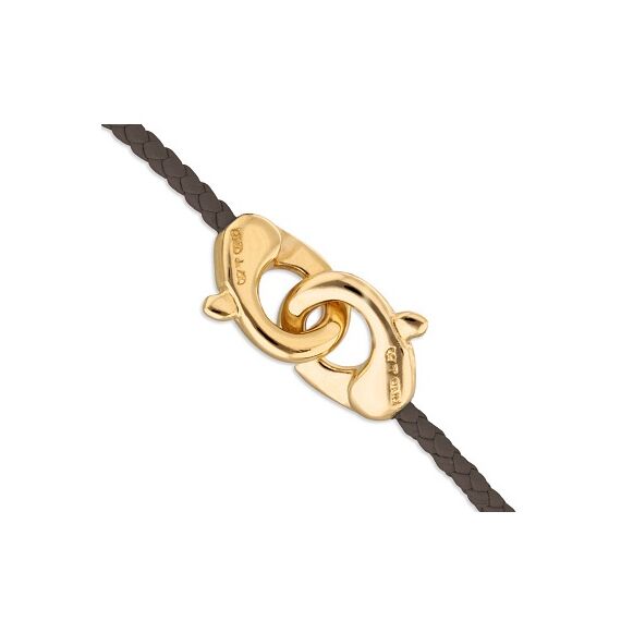 Кожаный коричневый браслет карабин с золотом UNOde50, изображение 3