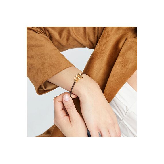Кожаный коричневый браслет карабин с золотом UNOde50, изображение 5