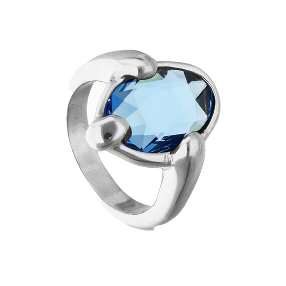 Серебряное кольцо женское с овальным голубым кристаллом UNOde50, Размер (мм): 16,3-16,7