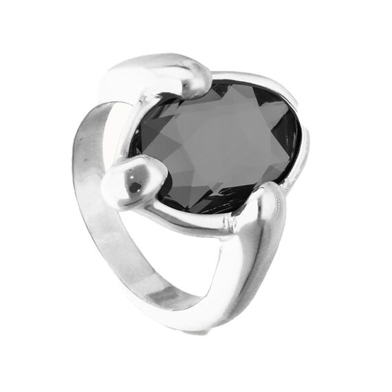 Серебряное кольцо женское с овальным черным кристаллом UNOde50, Размер (мм): 16,3-16,7