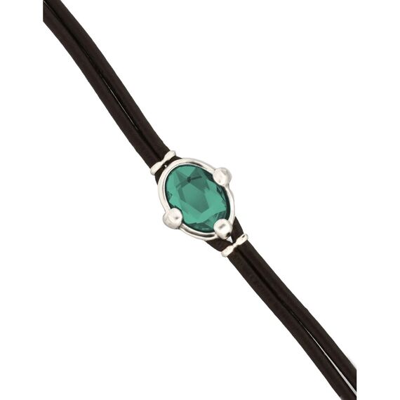 Кожаный браслет с серебром и зеленым кристаллом UNOde50, изображение 3
