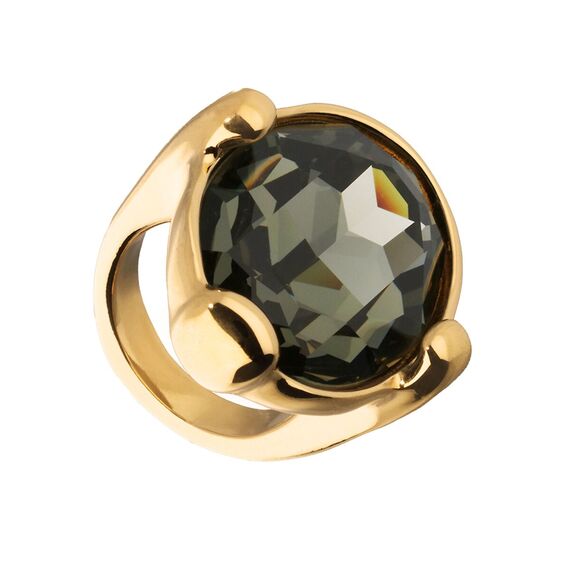 Золотое кольцо женское с круглым серым кристаллом UNOde50, Размер (мм): 16,3-16,7