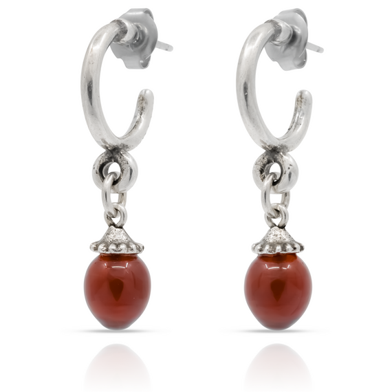 Серебряные серьги кольца с камнями бордовые Ciclon Azahara, изображение 3