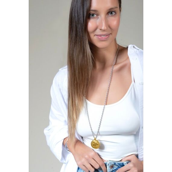 Серебряное колье женское с золотой подвеской Ciclon France, изображение 2