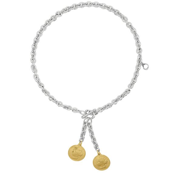 Серебряное колье женское с золотыми подвесками Ciclon France