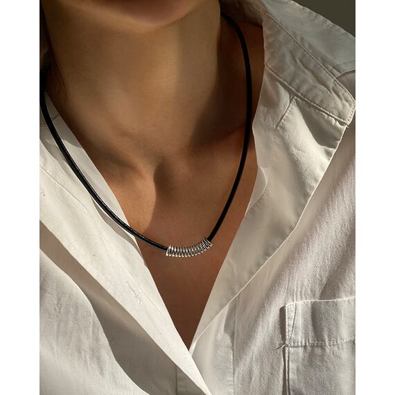 Кожаное колье женское с серебряными вставками Ciclon Cabo, изображение 2
