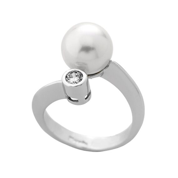 Серебряное кольцо женское с белым жемчугом Classic, Размер (мм): 16,85-17,5