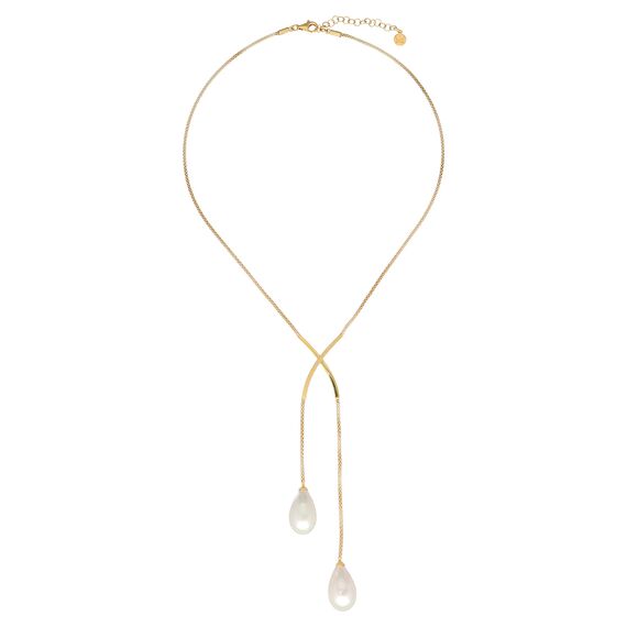 Золотое колье с подвесками из органического жемчуга Majorica Elixa