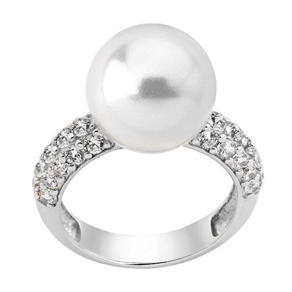 Серебряное кольцо женское с жемчугом и кубиками циркония Majorica Exquisite, Размер (мм): 18,1