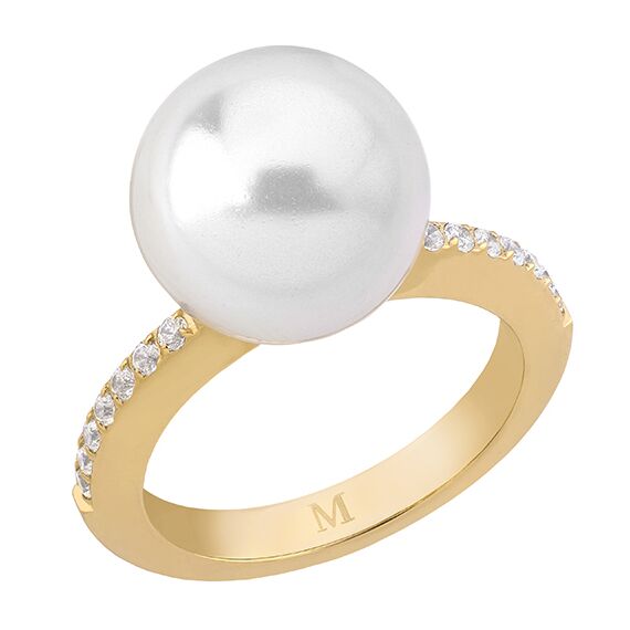 Кольцо женское с белым жемчугом и кубиками циркония Majorica Enchantment, Размер (мм): 16,85