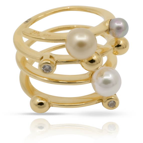 Золотое кольцо женское с органическим жемчугом Majorica Timeless, Размер (мм): 16,5, изображение 2