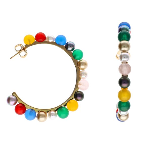 Золотые серьги кольца с органическим жемчугом Majorica Tutti Frutti