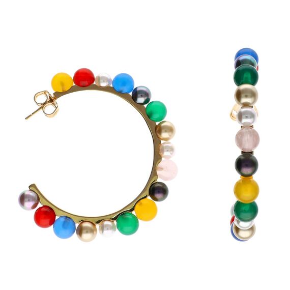 Золотые серьги кольца с органическим жемчугом Majorica Tutti Frutti, изображение 3