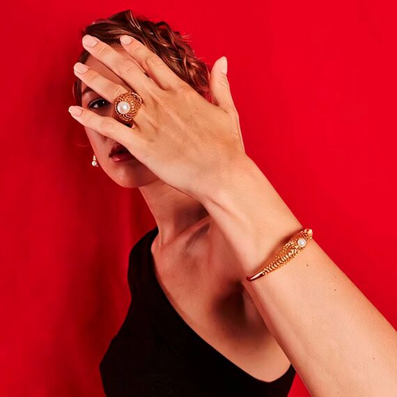 Золотое кольцо женское с жемчугом Majorica Etna, Размер (мм): 16,8, изображение 2