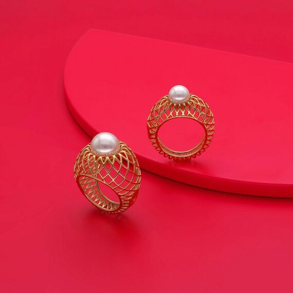 Золотое кольцо женское с жемчугом Majorica Etna, Размер (мм): 16,8, изображение 4