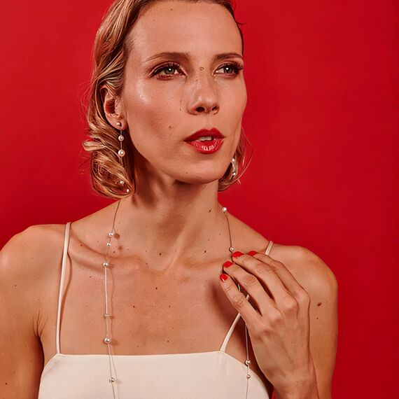 Серебряное колье женское с жемчугом Majorica Dangle, изображение 3