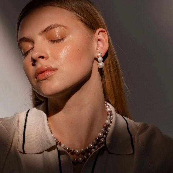 Серебряные серьги с жемчугом Majorica Twins & triplets, изображение 2