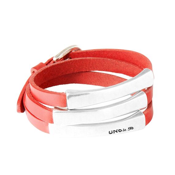 Кожаный браслет женский с серебряными вставками UNOde50 Blackout Red