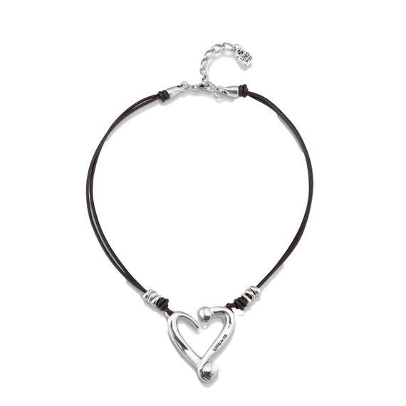 Серебряное колье с с натуральной кожей UNOde50 Heart
