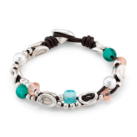 Кожаный браслет женский с серебряными элементами и бусинами UNOde50 Charming