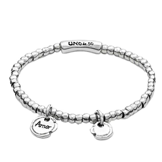 Серебряный браслет женский из бусин с подвесками UNOde50 Sealed love, Размер (мм): 145