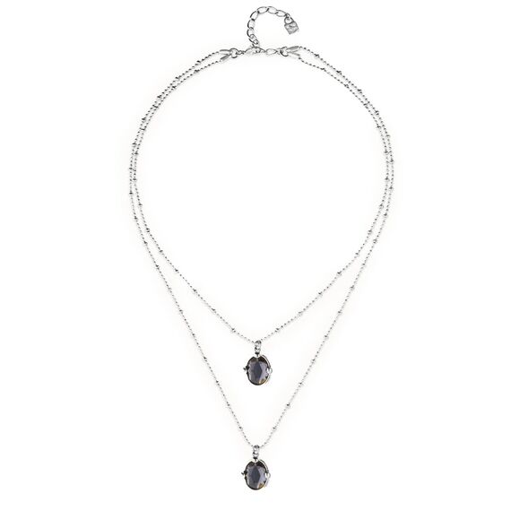 Серебряное колье двойное с черными кристаллами UNOde50