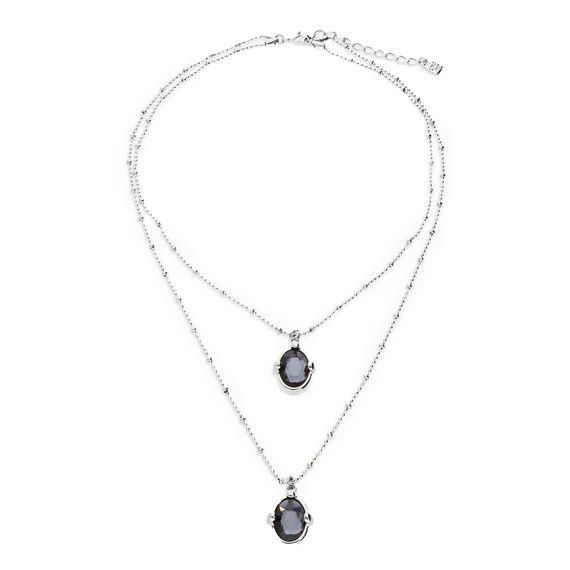 Серебряное колье двойное с черными кристаллами UNOde50, изображение 2