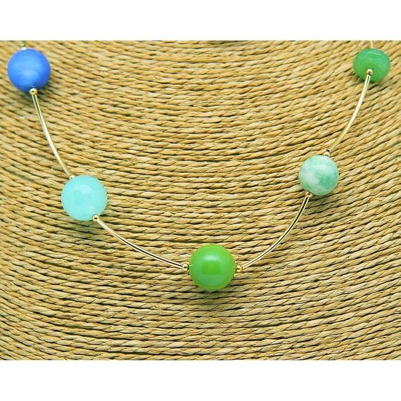 Золотое колье женское с жемчугом Pertegaz Tubo Blue Cucumber, изображение 2