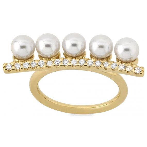 Серебряное кольцо женское с жемчугом и кубиками циркония Fine Silver Majorica, Размер (мм): 17,5