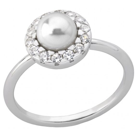 Серебряное кольцо женское с жемчугом и кубиками циркония Fine Silver Majorica, Размер (мм): 17,5