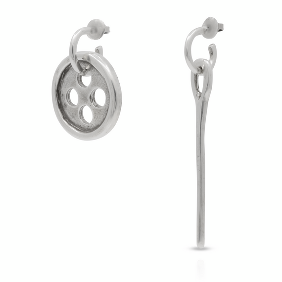 Серебряные серьги висячие Иголка с пуговицей UNOde50 Needle and button, изображение 3