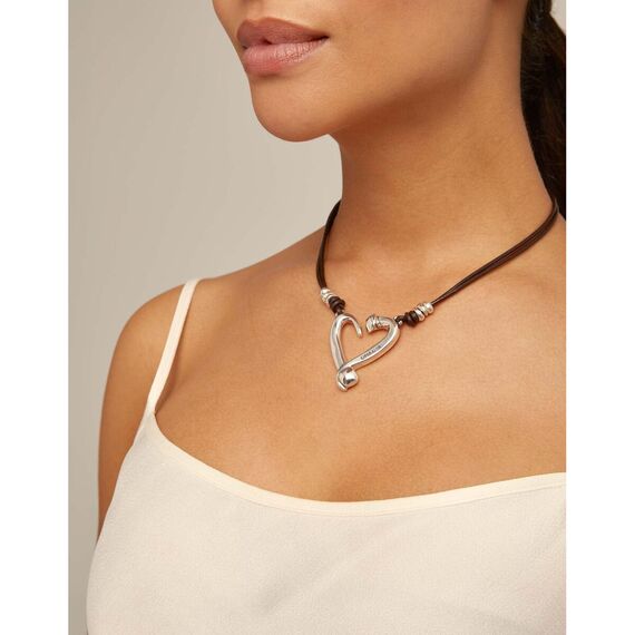 Серебряное колье с с натуральной кожей UNOde50 Heart, изображение 4