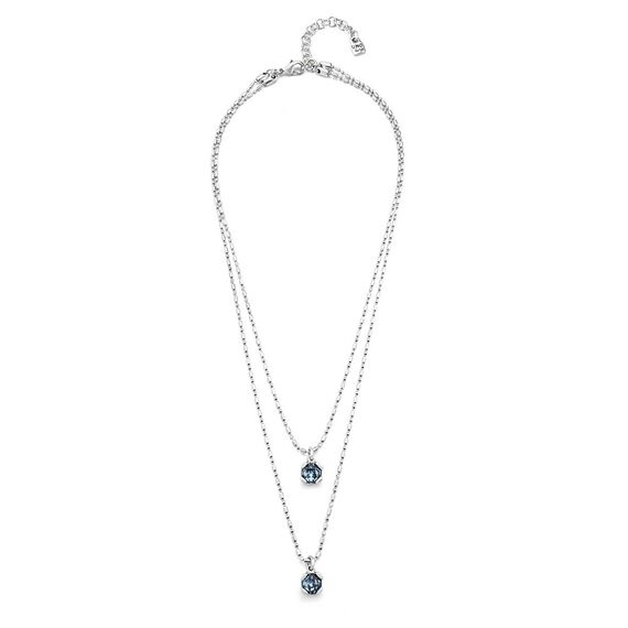 Женское ожерелье серебряное двойное с кристаллами Сваровски UNOde50 Aura Blue