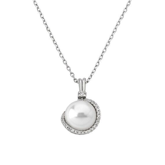 Серебряное колье с подвеской из органического жемчуга и фианитами  Majorica Exquisite